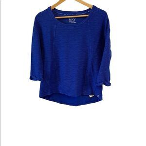 MARC NEW YORK Cobalt Blue Waffle Scoop Neck 3/4 Sleeve Cropped Top M